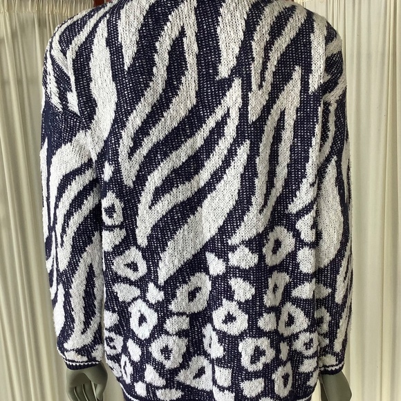 Renee Tener For Jeanne Pierre Vintage Cardigan Sweater Blue and White Cotton M - Picture 4 of 8